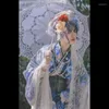 Vêtements ethniques Japonais Vintage Streetwear Style Femmes Amélioré Bleu Long Kimono Impression Yukata Robe Geisha Voyage Po Costumes