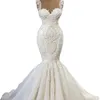 Vintage Ivory Sirène Robe de mariée Perles Sweethead Cou couche à manches courtes Appliques Bride Bridal pour la mariée Personnaliser 0505