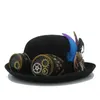 Berets Handwork Women Fedora Hat Steampunk Bowler Lady Gear Glasses Cosplay Feather Party With Fashion Flower