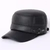 Ball Caps Quinquagenarian Earmuffs Cap Man Genuine Leather Hat Adult Flat Winter Warm Men Male Leisure Peaked Adjustable B-7281