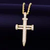 Ожерелья, мужское ожерелье в форме креста в форме ногтя с веревочной цепочкой, кубический цирконий, ювелирные изделия в стиле хип-хоп, уличный рок