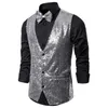 Gilets pour hommes Veste à boutonnage simple pour hommes Veste à paillettes sans manches Slim Fit Bow Set pour spectacle de scène Emcee Performance V