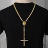 2017 neue Mode Hip Hop vergoldet voller Cz Iced Out Jesus Gesicht Kreuz Stücke 79 cm lange Rosenkranz Halskette für Männer und Frauen Schmuck287p