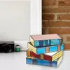 Night Lights Stained Glass Stacked Book Lamp Unique Shape Flicker Free Retro Style Nightstand LED Light Desktop Decor