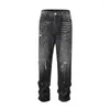 Męskie dżinsy strzępione uszkodzone umyte czarne workowate mężczyźni i kobiety proste streetwear Y2K Pantalones Hombre Denim Spods Owwrotne Cargos