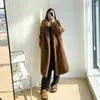 Kvinnors päls 2023 kvinnor lång kashmir kappa ull vävt tyg tjock varm ytterkläder överdimensionerad mode streetwear nallebjörn vinterjacka