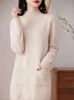 Maglioni da donna Autunno Inverno Moda Maglione lungo 100% lana merino Doppie tasche Dolcevita Pullover Manica Top femminile 231218