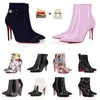 Paires de bottes de créateurs pour femmes, talons Chelsea rouges, bas de cheville en cuir de veau, bottes hautes, pompes à bout pointu, escarpins, bottines, chaussures habillées pour dames avec boîte 35-43
