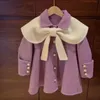 Vestes coréennes pour enfants, vêtements pour filles, manteau de longueur moyenne, automne 2023, nœud violet occidentalisé, 231218