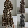 Casual Dresses Spring Autumn Ladies Plus Size Size Women's Loose Long Sleeped Blue Dress Leopard Print