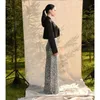 Röcke Modischer langer Rock mit silbernen Pailletten für Damen, Frühling und Sommer, trendiges Y2K-Jahreskleid aus Samt