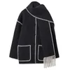 European and American women's clothing autumn and winter new fashionable woolen jacket thickened and loose with scarf tassels for women