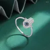 Anelli a cluster Hoyon Sterling Silver S925 Diavolo Anello femminile Fashion Simple Blue Zircon Diamond Gioielli Accessori con certificato