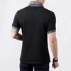 Costumes pour hommes B1596 Slim manches courtes Patchwork col en V coton noir t-shirt hommes bouton hauts t-shirts