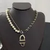 T GG 18 style Double lettre pendentif colliers plaqué or 18 carats cristal perle strass pull collier pour femmes fête de mariage bijoux accessoires de mode