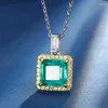 Necklace Earrings Set Square Shape Ruby Emerald Zircon Pendant Stud Adjustable Ring Women Jewelry