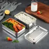 Vajilla 1 PCS Fiambrera de acero inoxidable Capas dobles Bento Contenedor para estudiantes Almacenamiento de refrigerios Frutas antifugas