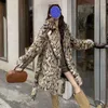 Women's Fur Faux Leopard Print Coat Women Commuting Lace Up Integrated Long Knee Length Environmentally Friendly Autumn Winte