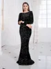 Basic Casual Dresses Royal Blue Stretch Sequin Floor Length Evening Night Dress Full Sleeve Bodycon Black Mermaid Party Dress 231216