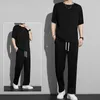 Herrspårar elastiska silkeslen casual tvådelar set rak veckade sportbyxor Sommaravsnitt Stiliga Drape Mens Clothing Suit S111