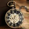 Pocket Watches Luxury Antique Skeleton Mechanical Watch Men Steampunk FOB Clock Pendant Handwinding Relogio de Bolso 231216