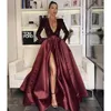 Casual Dresses V Neck Sequin Evening Dress Slit Long Sleeve 2024 Women Bodycon Cocktail Ladies Birthday Party Black