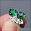 Stud Stud Classic Round Emerald Screw Back Earrings 925 Sterling Sier Green Crystal Zircon For Women Jewelry Wedding Gifts3021 Drop De Dhubj