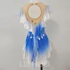Şekil Bating Elbise Kızlar Gençler Uzun Kollu Mavi Buz Paten Dans Etek Kaliteli Kristaller Dans Giyeri Bale Performansı
