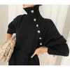 Basic Casual Dresses Turtleneck Buttons Lace-up Autumn Winter Elegant Dresses for Women Robe Sweater Maxi Dress Female Thick Knitted Dress 231218