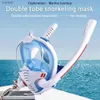 Máscaras Máscaras de mergulho novo respirador duplo máscara de mergulho rosto cheio estilo seco natação conjunto equipamento subaquático accoriesl23