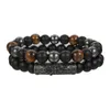 Strand 8mm Black Bead Bracelet For Men Frosted Stone Micro Inlaid Zircon Natural Set Elastic Jewelry