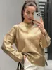 Maglioni da donna color oro O collo moda donna manica lunga pullover lavorato a maglia di seta brillante femminile autunno elegante ufficio donna maglioni larghi