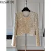 Männer Westen KUSAHIKI Elegante Chic Blingbling Pailletten Kurzmantel 2023 Herbst Jacken Koreanische Mode Lange Slevee O neck Outwear Strickjacke 231218