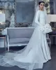 Elegancka sukienka ślubna syreny miękkie satynowe guziki o-deterk tylna suknia ślubna prosta biała długie rękawy vestido de novia 2024 Sweep