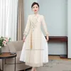 Ropa étnica 2023 Vestido de gasa tradicional de Vietnam Aodai Flor nacional Bordado Chino Vintage Qipao Elegante Fiesta de noche