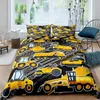 Conjuntos de cama Veículos de construção Meninos Escavadeira Duveta Capa Amarelo Trator Caminhão Conjunto para Adolescentes Criança Old Retro Carro Tema Decoração