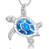 New Fashion Cute Silver Filled Blue Opal Sea Turtle Pendant Necklace For Women Female Animal Wedding Ocean Beach Jewelry Gift1946