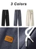 Mens Pants Winter Corduroy Sweatpants Men Drawstring Fleece Lined Thick Warm Wide Leg Straight Casual Male Loose Trousers 231216