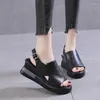 Сандалии Sepatu Wedge Musim Panas Untuk Wanita Sandal Warna Solid Hak Tinggi Ujung Terbuka Kasual Tali Sandalias Mujer
