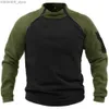 Tactical Jackets Men New Outdoor Tactical Top Quick Dry Long Sleeve Warm Fleece Stand-Up Pullover Top Contrast Patchwork Climbing Hike SweatshirtL231218