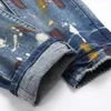 Jean Skinny bleu extensible pour hommes, pantalon en Denim déchiré à peinture à jet d'encre, mode Slim en détresse, Streetwear