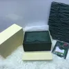 Luxury Watch Boxes Designer Rectangle Green Wood Wave Mönster Fall med taggar med Certificate of Originality Gift Box Store