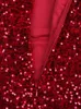 Basic Casual jurken Lange mouwen Gewatteerde maxi-jurk met pailletten Tot de grond Glitters Stretch V-hals Zeemeermin Formele avonden Nacht Feestjurk Grijs Zwart Rood 231216