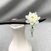 レトロバレット中国民族蓮の花エボニー木製ヘアスティックコスチュームタッセルヘアピンアンティークウェディングアクセサリー309V