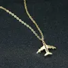 Pendant Necklaces Simple Fashion Gold Color Airplane Pendant Necklace for Women Cute Tiny White Zircon Aircraft Clavicle Chain Necklaces JewelryL231218