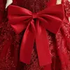 Sukienki dziewczynki 1-5 lat maluch sukienkę dziewczynki jesień cekin kwiat długiego rękawu Tutu suknia Baby Red Christmas Bow Costume niemowlę Pierwsze urodziny stroje