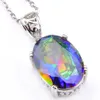 Luckyshine 6Pcs Lot Holiday gift Oval Rainbow Blue Mystical Topaz Gemstone 925s Silver Necklaces Cz Pendants Jewelry Unisex189R