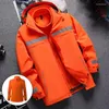 Chaqueta reflectante de ropa exterior de talla grande para hombres impermeables y calientes con lana de vellón en declamable 3 en 1 Hi Vis Men a prueba de trabajo para invierno para invierno