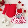 Ensembles de vêtements 3 6 9 12 18M Baby Girls Vêtements de Saint Valentin 2pcs à manches longues à volants barboteuses hauts jupes à bretelles imprimées coeur tenues