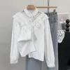 Blusas de mujer Blusa francesa elegante para mujer ventas cuello alto encaje Patchwork camisas de manga larga abombada otoño Casual Mujer Blusa Drop